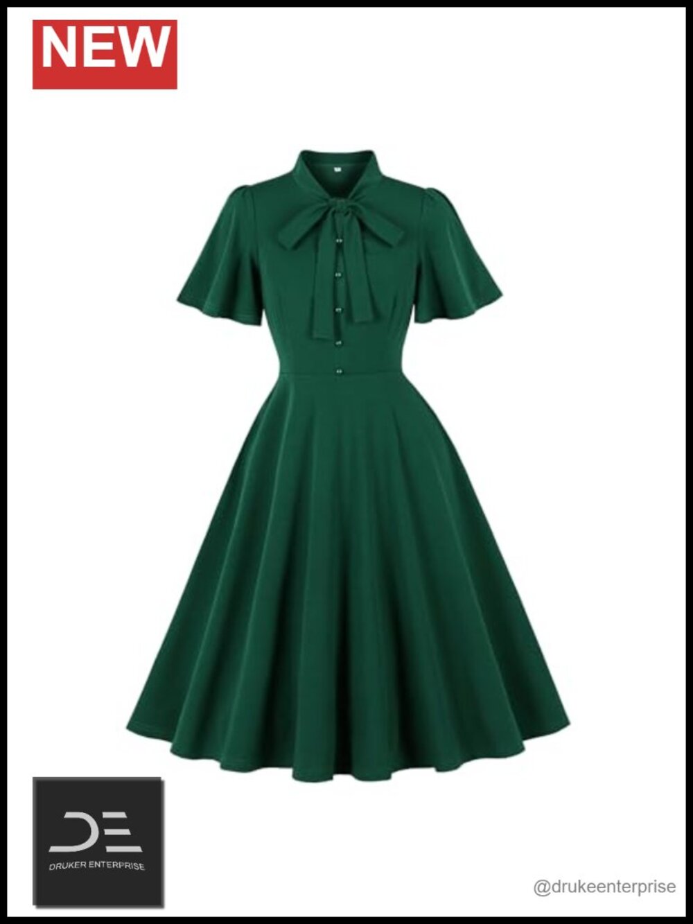Wellwits Flare Sleeve Bow Tie Neck Fit & Flare Vintage Cocktail Dress